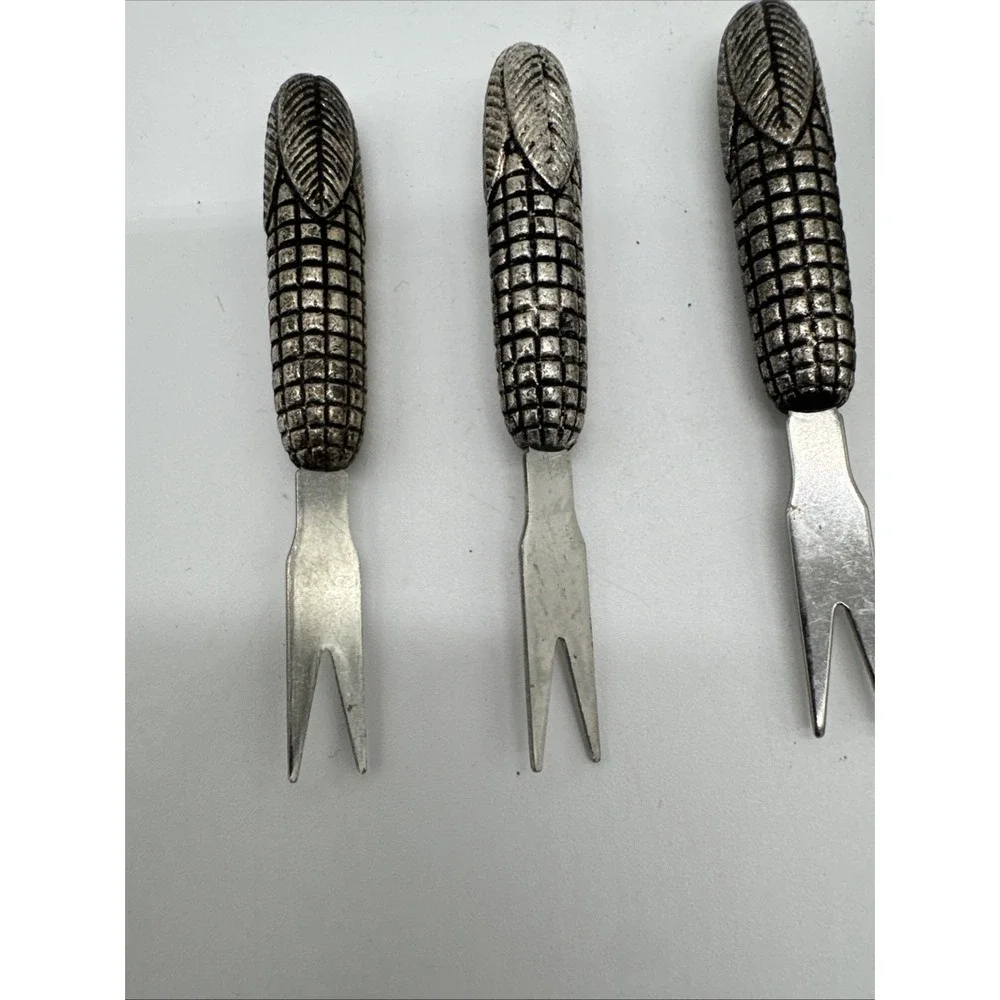 8 Vtg Silver Metal Corn On The Cob Holders Picks Heavy Pewter or Silverplate